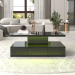 Table basse noire brillance avec led, tiroirs, 2 niveaux de rangement