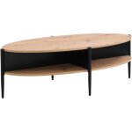 Vente - unique - table basse ovale avec 4 niches en mdf et m�tal - naturel clair et noir - evaro