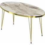 Helloshop26 - table basse ovale 43 x 90 x 50 cm marbre blanc or Helloshop26 - table basse ovale 43 x 90 x 50 cm marbre blanc or