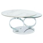 Vente - unique - table basse avec plateaux pivotants - cramique, verre tremp et mtal - effet marbre ...