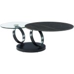 Vente - unique - table basse avec plateaux pivotants en cramique, verre tremp et mtal - effet marbre ...