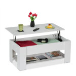 Table basse avec plateau relevable, 42x98x50 cm, compartiment int�rieur, meuble de salon, moderne, blanche ...