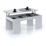 Mobimarket - table basse � plateau relevable blanc brillant - 50 cm x 100 cm x 42 cm (54 cm)