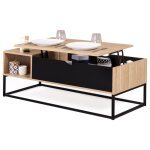 Idmarket - table basse plateau relevable boston avec rangements design industriel Idmarket - table basse plateau relevable boston avec rangements design industriel