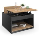 Table basse plateau relevable carr�e elea avec coffre bois noir et fa�on h�tre