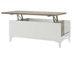 Table basse avec plateau relevable - blanc / chene - l 100 x p 50 / 72 x h 42 / 55 cm - evan