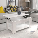 Hobag ? table basse relevable blanche 50 x 100 x 42 cm ? finition m�lamin� ? plateau ajustable ? petite ...