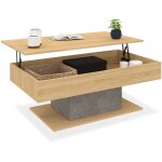 Idmarket - table basse plateau relevable rectangulaire eden bois et effet béton Idmarket - table basse plateau relevable rectangulaire eden bois et effet béton