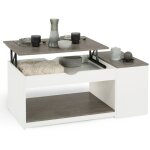 Idmarket - table basse plateau relevable rectangulaire elea avec coffre bois blanc et effet bton