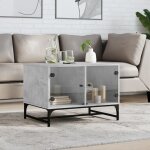 Table basse avec portes en verre gris bton 68, 5x50x50 cm vidaxl
