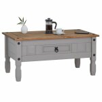 Idimex - table basse ramon avec 1 tiroir, style mexicain en pin massif gris et brun