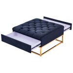 Homy france - table basse rangements tiroirs plateau velours capitonn� noir et pieds gold