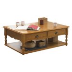 Beaux meubles pas chers - table basse rectangle pin miel style anglais 2 tiroirs 1 niche l 100 h 38 p ...