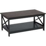 Beliani - table basse rectangulaire 100 x 55 cm en mdf noir et bois fonc� avec espace de rangement pour ...