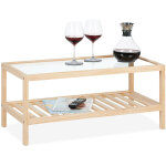 Table basse rectangulaire, 2 niveaux, bois et verre, h x l x p : 35 x 80 x 40 cm, pour le salon, naturelle ...