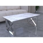 Deco in paris - table basse en verre effet marbre blanc isore