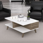 [en. casa] - table basse rectangulaire grenaa avec espace de rangement blanc / effet noyer