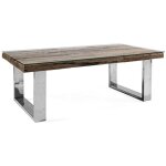Table basse rectangulaire plateau bois massif recycl et verre tremp sur pieds acier chrom stany 100 ...