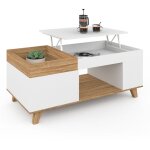 Table basse rectangulaire plateau relevable et plateau amovible avec coffre lola bois et blanc