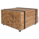 Table basse rectangulaire sur roulettes teck massif clair anazz