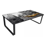 Table basse rectangulaire verre imprimé city et métal noir rainbow Table basse rectangulaire verre imprimé city et métal noir rainbow
