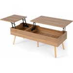Table basse relevable - 145x74, 5x57cm - 2 plateaux relevables spars - 2 compartiments cachs - 5 pieds ...