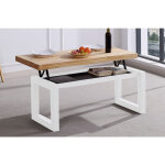Pegane - table basse relevable en bois coloris chêne nordique / pieds blanc - longueur 120 x profondeur ... Pegane - table basse relevable en bois coloris chêne nordique / pieds blanc - longueur 120 x profondeur ...