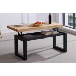 Pegane - table basse relevable en bois coloris ch�ne sauvage / pieds noir - longueur 120 x profondeur ...