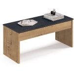 Pegane - table basse relevable coloris ch�ne dor� / marbre - hauteur 47 - 58 x longueur 100 x profondeur ...