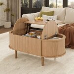 Table basse relevable ovale avec rangement, 100x48x53, 5 cm, style vintage, pieds en bois massif, meuble ...