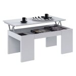 Mobimarket - table basse � plateau relevable blanc brillant - 50 cm x 100 cm x 42 cm (54 cm)