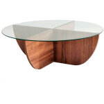 Wellhome - tables basses rhin ronde en verre tremp en couleur nogal - nogal