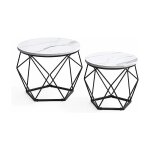 Table basse ronde, lot de 2, table d?appoint, bout de canap, style moderne, plateau amovible, cadre ...