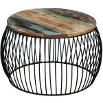 Jinlefu - the living store table basse ronde 68x37 cm bois de r�cup�ration massif - table basse vintage ...
