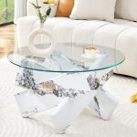 Table basse ronde - 79x79x45cm - structure en bois crois�e au design original - simple et moderne - mdf ...