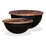 Table basse ronde bois foncé recyclé et métal noir leh - lot de 2 Table basse ronde bois foncé recyclé et métal noir leh - lot de 2