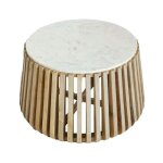 Made in meubles - table basse ronde en bois de manguier et marbre blanc moana