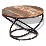 Table basse ronde bois recycl et mtal noir cloust