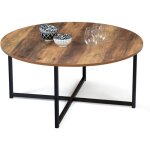 Idmarket - table basse ronde hawkins 80 cm bois fonc� design industriel