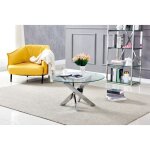 Table basse ronde jessy pieds chrome et plateau en verre transparent 80 cm