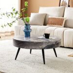 Table basse ronde mdf 70x70x35, 5cm pieds en m�tal noir design minimaliste table canap� meuble salon ...
