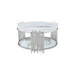 Homy france - table basse ronde stick chrome verre effet marbre blanc d90 h45 cm