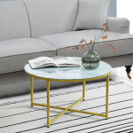 Table basse ronde uppvidinge pour salon 45 x 80 cm marbre blanc / dor [en. casa]