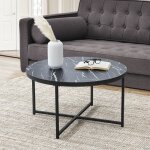 [en. casa] - table basse ronde uppvidinge pour salon 45 x 80 cm marbre noir / noir