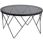 Hellin - table basse ronde 80x80x45, 2 cm en verre tremp� fum� et acier