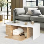 Idmarket - table basse rotative bois et blanc 360� lizzi extensible avec coffre