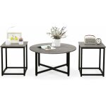 Costway - table basse salon 3 pcs, table basse ronde avec 2 tables d'appoint carr�es, cadre en m�tal, ...