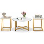 Costway - table basse salon 3 pcs, table basse ronde avec 2 tables d'appoint carrées, cadre en métal, ... Costway - table basse salon 3 pcs, table basse ronde avec 2 tables d'appoint carrées, cadre en métal, ...