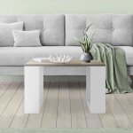 Table basse carre de salon 65x65x40 cm, aspect chne blanc, pieds traneau, d'appoint pour bureau salle ...