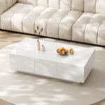 Okwish - table basse carr�e blanche haute brillante avec tiroirs, 100x50x31 cm